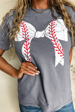Load image into Gallery viewer, Gray Baseball Bowknot Graphic Casual Tee
