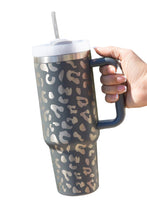 Load image into Gallery viewer, White Leopard Print 40OZ Stainless Steel Portable Cup with Handle
