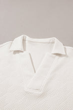 Load image into Gallery viewer, White Textured V Neck Collared Short Sleeve Top
