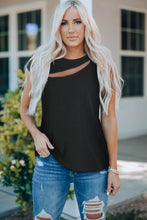 Load image into Gallery viewer, Black Slash Cutout Cap Sleeve T Shirt
