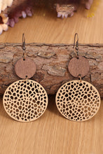 Load image into Gallery viewer, Beige Hollow Out Wooden Round Drop Earrings
