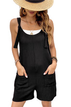 Load image into Gallery viewer, Black Adjustable Straps Pocketed Textured Romper
