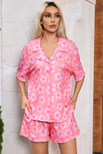 Load image into Gallery viewer, Pink Flower Print Short Sleeve Shirt Pajamas Set
