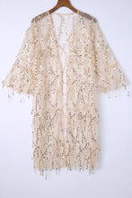 Load image into Gallery viewer, Black Sequin Sheer Long Sleeve Open Front Kimono

