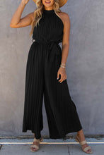 Load image into Gallery viewer, Green Halter Neck Pleated Wide Leg Jumpsuit with Belt
