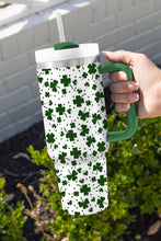 Load image into Gallery viewer, Dark Green Clover Print Thermos Cup with Handle 40oz

