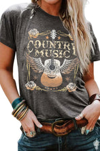 Load image into Gallery viewer, Gray COUNTRY MUSIC Guitar Graphic Print Crew Neck T Shirt

