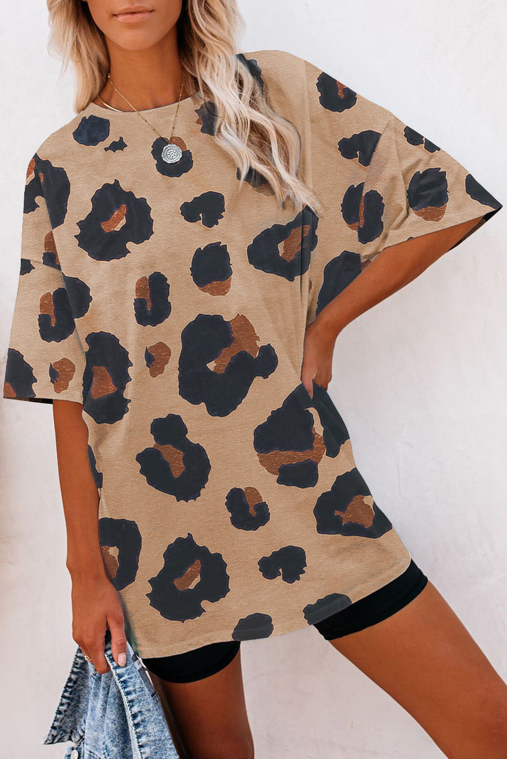 Leopard Plus Size Round Neck Boyfriend T Shirt