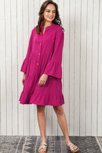 Load image into Gallery viewer, Rose Crinkled Tiered Split Neck Shirt Dress
