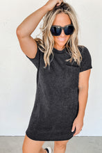 Load image into Gallery viewer, Gray Striped Ribbed Knit T-shirt Shift Dress
