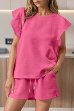 Load image into Gallery viewer, Bonbon Textured Ruffled Sleeve Tee and Drawstring Shorts Set
