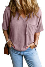 Load image into Gallery viewer, Valerian Corded V Neck Chest Pocket Loose T-shirt
