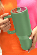 Load image into Gallery viewer, Dark Green Frosted Stainless Handle Large Vacuum Cup with Straw 40oz
