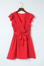 Load image into Gallery viewer, Red Polka Dot V Neck Ruffle Sleeve Dress

