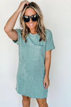 Load image into Gallery viewer, Gray Striped Ribbed Knit T-shirt Shift Dress
