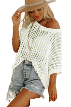 Load image into Gallery viewer, Apricot Fishnet Knit Ribbed Round Neck Short Sleeve Sweater Tee
