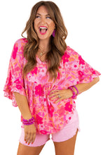 Load image into Gallery viewer, Rose Floral Print Ruffled Half Sleeve Plus Size Babydoll Blouse
