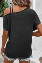 Load image into Gallery viewer, Khaki Asymmetric Colorblock Strappy Cold Shoulder Twist Hem Top
