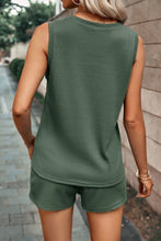Load image into Gallery viewer, Mist Green Waffle Knit Patched Pocket Tank and Drawstring Shorts Set
