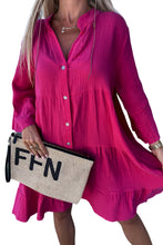 Load image into Gallery viewer, Rose Crinkled Tiered Split Neck Shirt Dress
