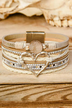 Load image into Gallery viewer, Beige Bohemian Heart Rhinestone Magnetic Buckle Bracelet
