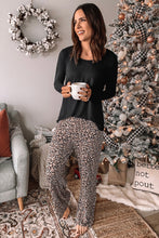 Load image into Gallery viewer, Long Sleeve Top and Leopard Print Pants Lounge Set
