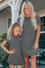 Load image into Gallery viewer, Black Striped T-shirt Mini Dress with Ruffled Sleeves
