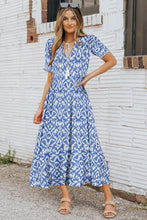 Load image into Gallery viewer, Sky Blue V Neck Casual Geometric Print Maxi Dress
