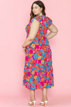 Load image into Gallery viewer, Red Floral Print Ruffled Sleeveless Plus Size Long Dress
