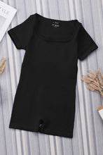 Load image into Gallery viewer, Black Ribbed Square Neck Short Sleeve Athleisure Romper
