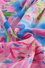 Load image into Gallery viewer, Pink Abstract Floral Print Notch V Neck Rolled Short Sleeve Blouse
