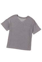 Load image into Gallery viewer, Light Grey Corded V Neck Chest Pocket Loose T-shirt
