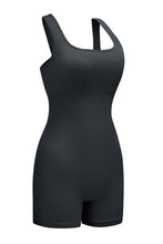 Load image into Gallery viewer, Black Ribbed Square Neck Padded Sports Romper

