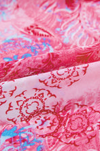 Load image into Gallery viewer, Pink Abstract Floral Print Notch V Neck Rolled Short Sleeve Blouse
