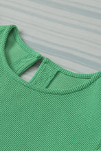 Load image into Gallery viewer, Green Ribbed Knit Puffy Ruffle Sleeve Blouse
