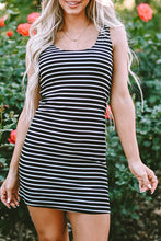 Load image into Gallery viewer, Black Stripe Ribbed Knit Sleeveless Mini Dress

