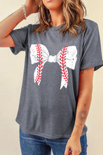 Load image into Gallery viewer, Gray Baseball Bowknot Graphic Casual Tee

