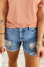 Load image into Gallery viewer, Distressed Ripped Rolled Hem Blue Denim Shorts
