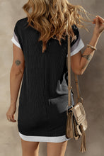 Load image into Gallery viewer, Black Textured Colorblock Edge Patched Pocket T Shirt Dress

