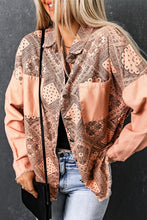 Load image into Gallery viewer, Pink Geometric Print Ripped Shirt Jacket with Pockets
