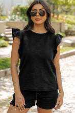 Load image into Gallery viewer, Black Textured Ruffled Sleeve Tee and Drawstring Shorts Set
