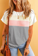 Load image into Gallery viewer, Gray Ribbed Color Block Patchwork T-shirt
