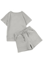 Load image into Gallery viewer, Gray 2pcs Solid Textured Drawstring Shorts Set
