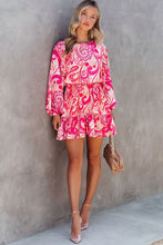 Load image into Gallery viewer, Paisley Printed Button Keyhole Back Belted Mini Dress
