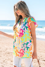 Load image into Gallery viewer, Multicolour Leopard Flutter Sleeve V Neck Crinkled Blouse
