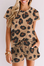 Load image into Gallery viewer, Leopard Pocket Short Sleeve Drawstring Lounge Set

