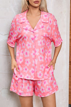 Load image into Gallery viewer, Pink Flower Print Short Sleeve Shirt Pajamas Set
