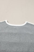 Load image into Gallery viewer, Gray Ribbed Color Block Patchwork T-shirt

