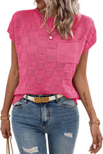 Load image into Gallery viewer, Bright Pink Lattice Textured Knit Short Sleeve Sweater
