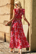Load image into Gallery viewer, White Floral Ruffled Crop Top and Maxi Skirt Set

